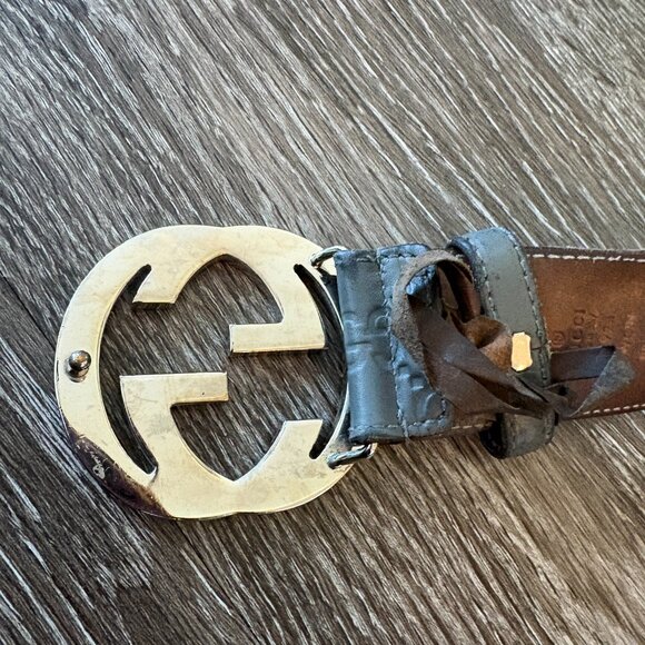 Gucci Interlocking G Leather Belt 90/36 Brown Guccissima 114876 Distressed READ - Picture 3 of 8